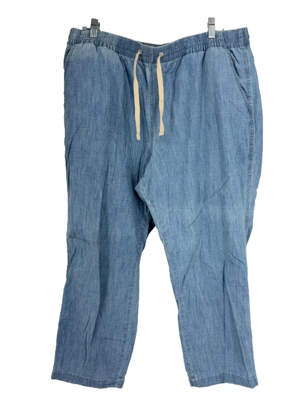 LL Bean Women 18W Chambray Pants Blue Lightweight Denim Casual Stretch Waist